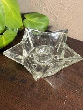Vintage Hazel-Atlas Clear Glass 5-Point Star Taper Candle Holder
